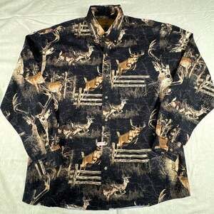 North River Outfitters Men's Large Deer Camo Hunting Button Down Shirt LS